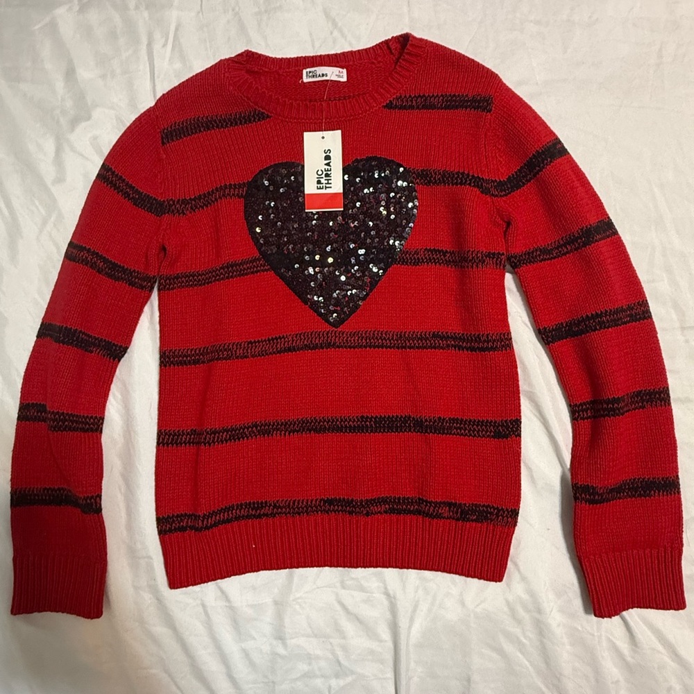 Epic Threads Red Knit Sweater with Black Accents
